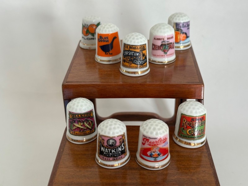 Vintage Collection of 9 Souvenir Porcelain Thimbles
