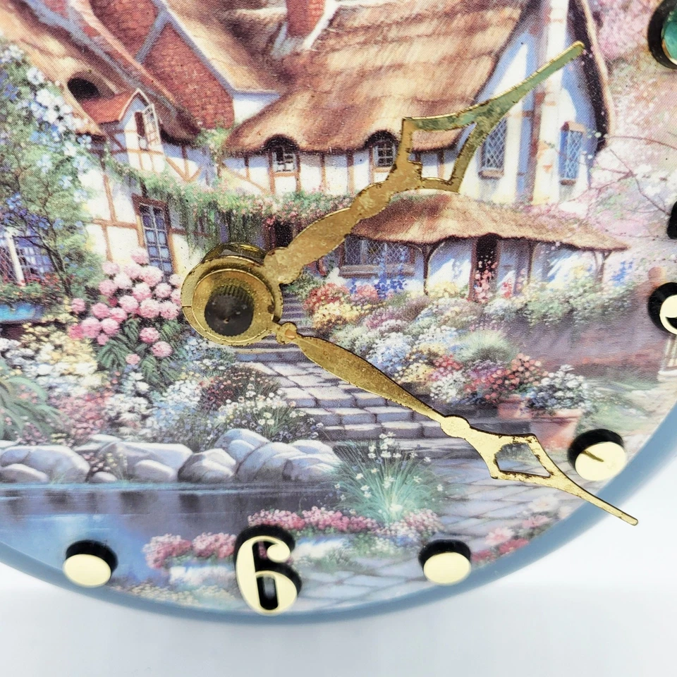 Blue Painted Cottage Scenery 8" Fry Pan Battery Operated Wall Clock Made in USA - Image 4 of 4