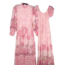 VINTAGE Sears Nylon PINK TOILE PEIGNOIR SET Robe Nightgown/Gown XXS/XS