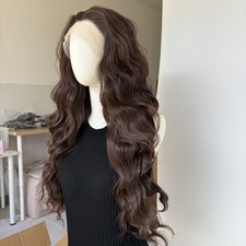 Synthetic Hair Heat Resistant Dark brown Long Wavy Lace Front Wigs