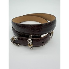 Brighton Leather Belt Women Size M 30" Brown Croc Embossed Western Silver Gold