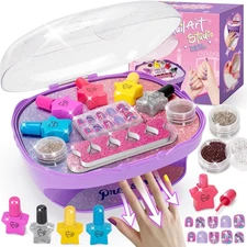 Girls Nail Polish Set Purple, Toys for Girl Age 5 6 7 8 9 10, Nail Care Kit with
