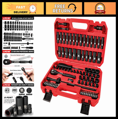 83-Piece 1/4'' Drive Impact Socket Set, SAE & Metric, 72T Ratchet Wrench, CR-V To