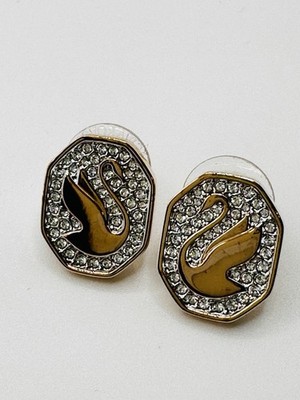 Swarovski Signum Crystal Swan Earrings Rose Gold Tone New Without Tags