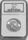 1961 D FRANKLIN SILVER HALF DOLLAR NGC MS65 VERY SILVER