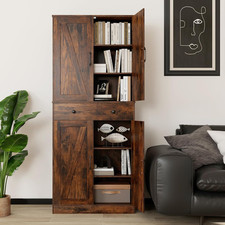 Kitchen Pantry Cabinet Tall 4 Door Drawer Adjustable Shelves Rustic Brown Unit