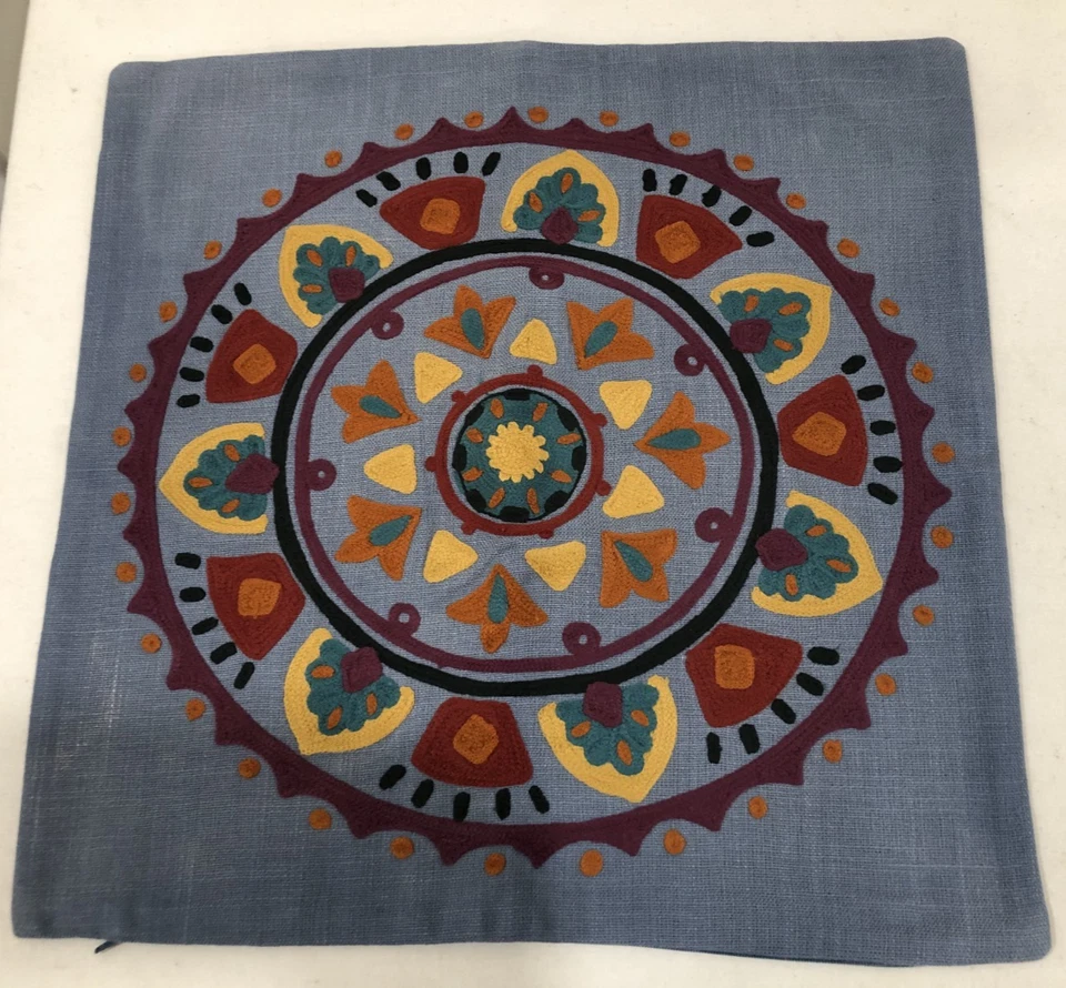 Set of 3 Crate & Barrel Gray Pillow Covers Multicolor Embroidery 18X18 No Insert - Image 2 of 4