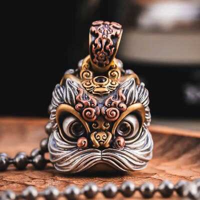Chinese Dancing Lion Pendant in Brass