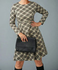 Ladies Size 12 Plaid print Ponte flare Dress Capture   NEW 9461