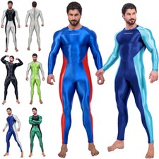 AMORESY Men Glitter Tracksuit Jumpsuits Bodysuit Tights Overalls Suits Gym New