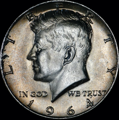 1964 Kennedy Half Dollar 90% Silver Uncirculated, Gorgeous Toning, As shown  146