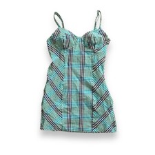Urban Outfitters Green Plaid Gingham Spaghetti Strap Mini Dress Size M