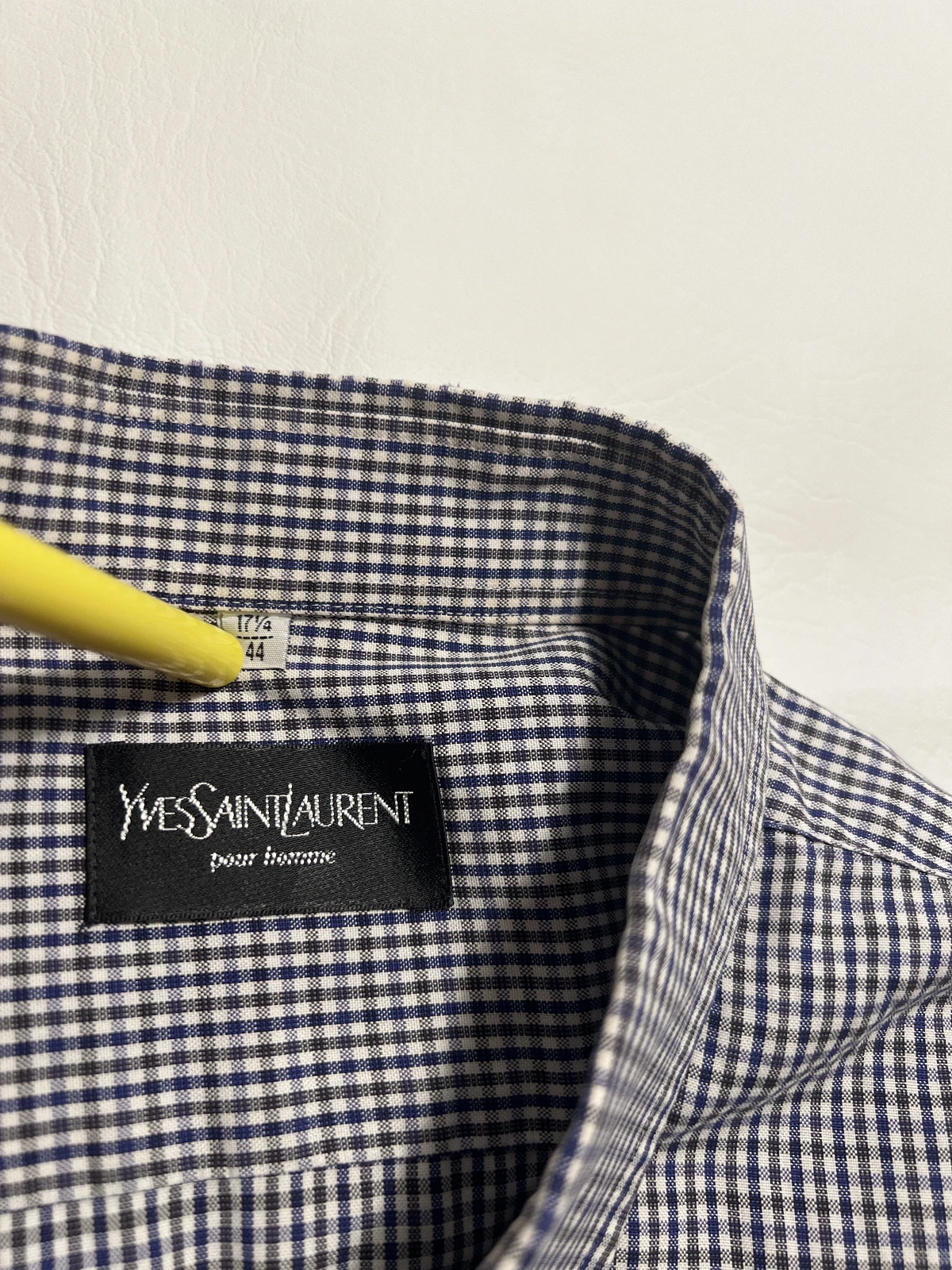 SAINT LAURENT (YSL) Camicia elegante YVES SAINT LAURENT bianca marrone stampa gingham uomo 17 44 prezzo al pubblico consigliato $750