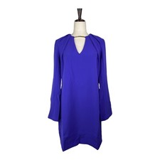 Meimeij Women's Blue Long Sleeve Ruched V-Neck Dress Size Medium  A80