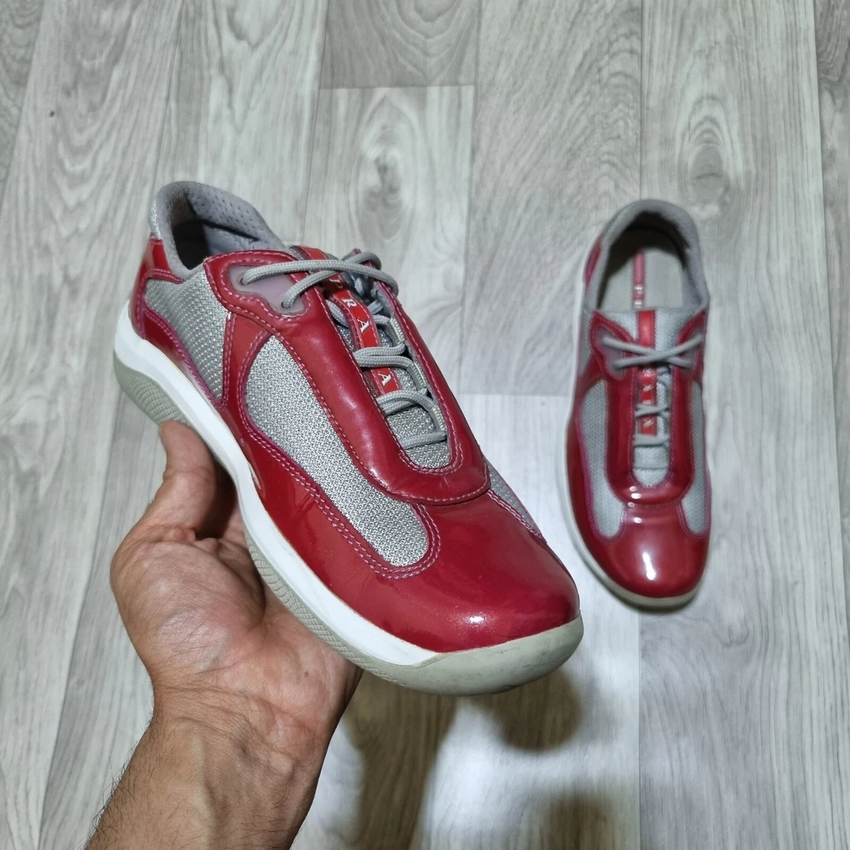 Prada Shoes America's Cup Low Top Sneakers Red Leather Women's Shoes Size 8  Us