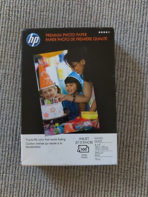 HP Premium Photo Paper 100 Sheets Glossy Inkjet 4'' x 6'' 10mil 64lb UNOPENED Box