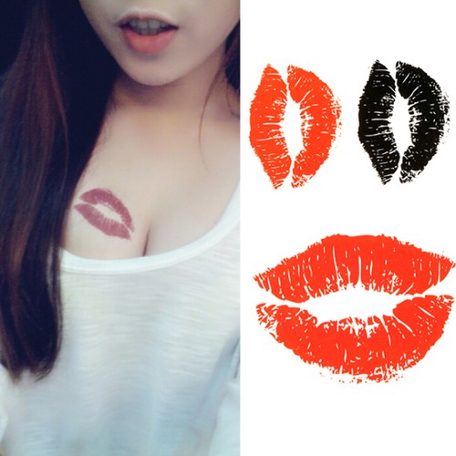 2pcs Sexy lips Tattoo Temporary Body Arm Stickers Black Removable Waterproof_ TQ