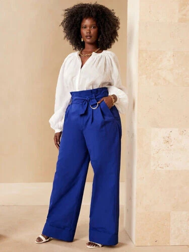 Banana Republic 6P Wide-Leg Paperbag Pant 6 Petite Voltage Blue #813887 NWT