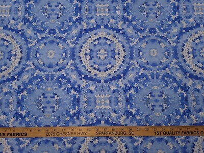 P Kaufmann SKY SCAPES SKYLIGHT White Blue Medallion Kaleidoscope Print Fabric
