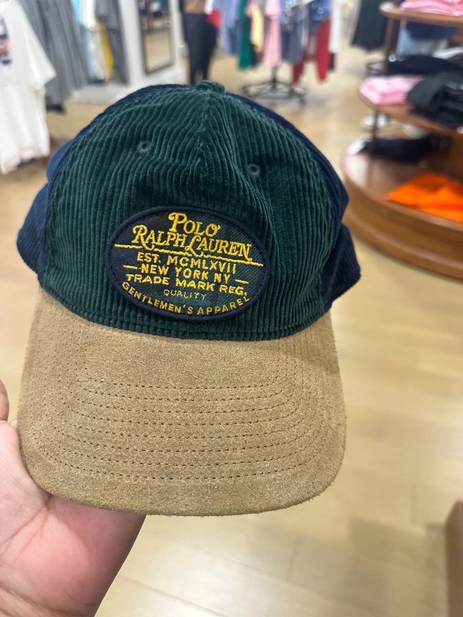 Polo Ralph Lauren Ball Hat Cap Corduroy / Suede Bill Leather Strap