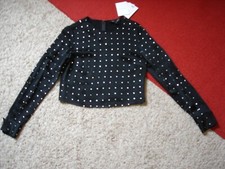 NWT $545 Jill Stuart Martine Crop Top Crystals Satin Blouse Shirt Black Sz 6 NEW