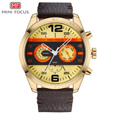 MINI FOCUS Men Watch Multifunction Business Watches Genuine Leather Wristwatch