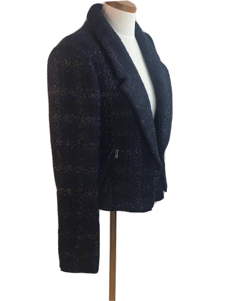Blazer Knowleth Cole Azul Oscuro "Medianoche" Negro Metálico Tweed Frente Abierto NUEVO L Foto 4 de 4