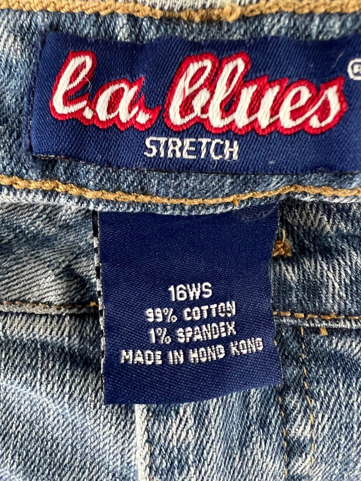 Pantalones de mezclilla LA Blues elásticos Bootcut para mujer talla 16W cortos azules Foto 3 de 4