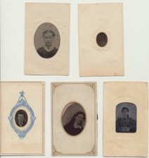 SET OF FIVE TINTYPES OF YOUNG WOMEN   ONE MAN