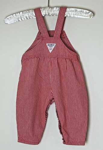 Vintage OshKosh B'Gosh Engineer Overalls Denim Stripe Red White Vestbak USA 12M - Picture 2 of 8