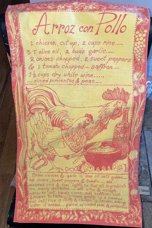 Dish Towel Arroz Con Pollo Chicken Soup Receipt 15 1/2” W 26 3/4” L