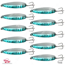 Qty 10 Blue Mackerel 1oz Spoon jig Treble Hook Casting Trolling Spoons Fish WOW!
