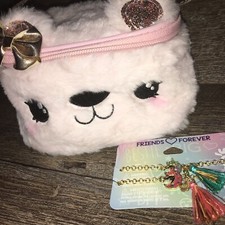 Claire  s Plush Teddy Bear Cosm Bag Bff Unicorn Best Friend Bracelet Jewelry Lot