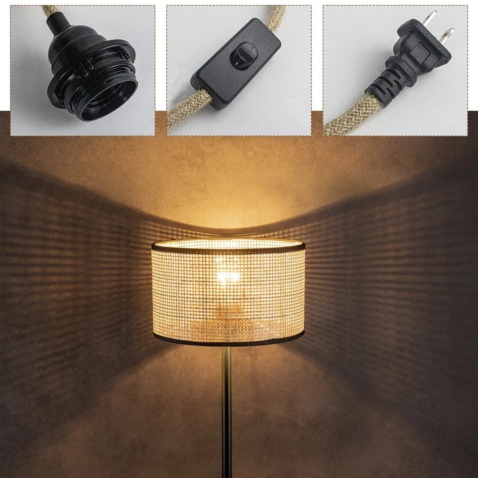 Винтажная напольная лампа с ротанговым абажуром стоячий свет для офиса учебы чтения - Изображение 3 из 4