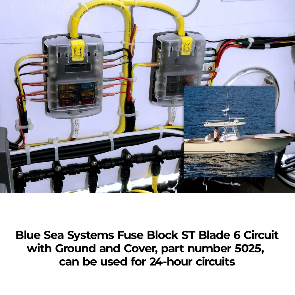 Blue Sea Systems 5025 6-Circuit ST Blade Fuse Block with Ground & Cover 100A - Image 4 of 4