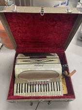 Vintage Fratelli Carlono Piano Accordion white pearl color and case