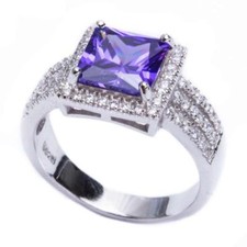 Halo 5.50ct Princess Cut Amethyst Cz .925 Sterling Silver Ring