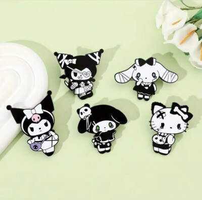 5pc Sanrio Gothic Pins Miniso Hello Kitty Kuromi Cinnamoroll