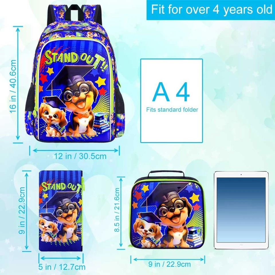 3 PIEZAS Mochila para Perros Niños 16" Bolsa para Libros con Fiambrera Resistente al Agua Elemen... Foto 4 de 4