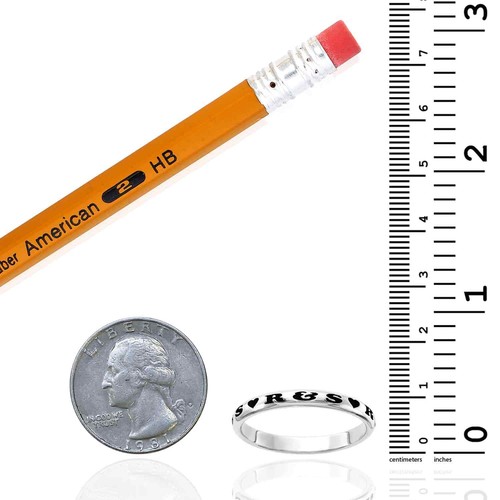 Personalized 925 Sterling Silver Black Text & Hearts Stackable Custom Name Ring - Picture 4 of 5