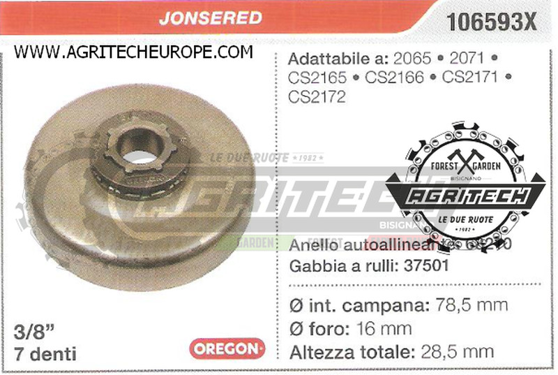 Oregon 106593X Pignone Campana Frizione Jonsered CS2166 3/8" 7 Denti