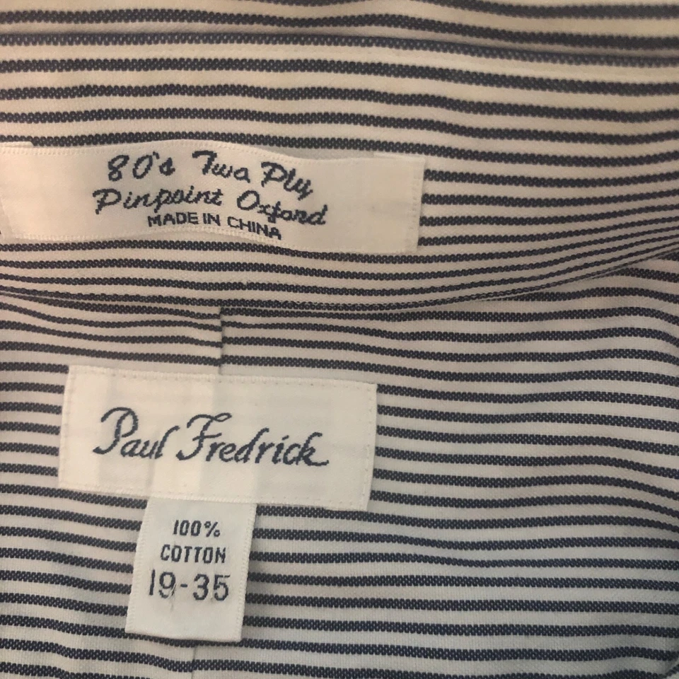 Paul Fredrick Shirt Mens 19/36 Gray Stripe 80's 2 Ply Pinpoint Oxford Classic - Image 3 of 4