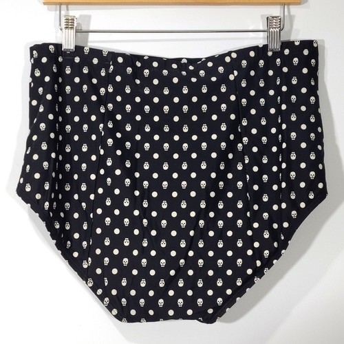 Torrid Black White Polka Dot Skulls Mesh Lined Swim Bottom Briefs Sz 2 2X - Picture 2 of 5