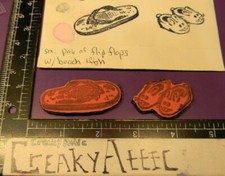 SANDAL FLIP FLOP BUNNY SHOES 2 CLING RUBBER STAMP MOUNTED CREAKYATTIC
