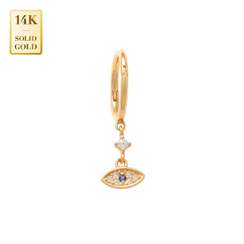 Piercing corporal gota cúbica de zafiro oro liso 14K REAL zafiro cúbico circonio para malos ojos, aro circular - Imagen 4 de 5