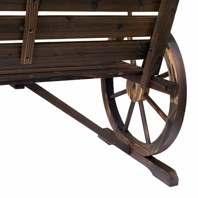 Outsunny Rustic Wooden Outdoor Patio Wagon Wheel Bench Seat for sale
