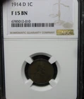 1914-D Lincoln Cent Wheat Penny ---- Fine-15 NGC Graded Coin ---- #015C