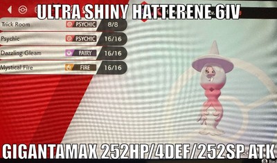 Pokemon Sword Shield Gigantamax Hatterene 6iv Battle Ready 100 Ultra Shiny Ebay