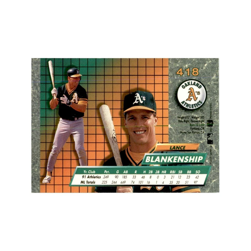 1992 Fleer Ultra Lance Blankenship Baseball Cards #418 - Image 2 of 3