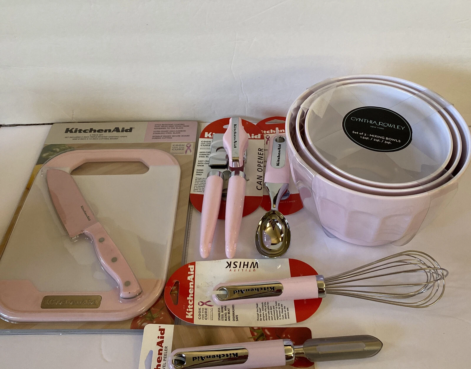 Pink KitchenAid And Cynthia Rowley Set 9 Pieces Mixing Bowls Cutting Board Whisk